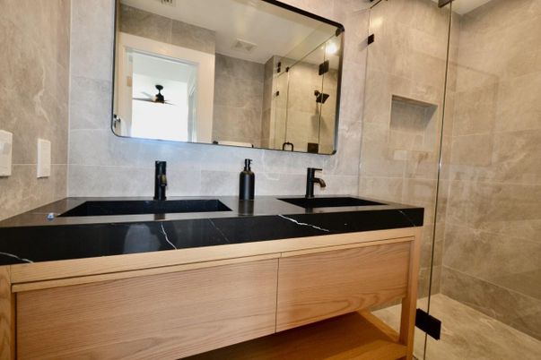 Bathroom, Dual Sink Vanities, Interior, Wood Texture Flooring