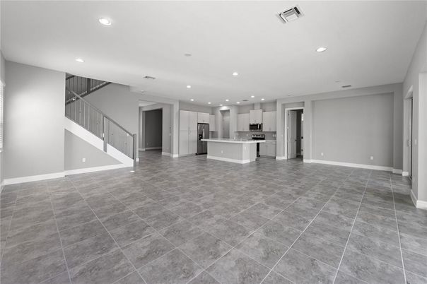 Empty room, Interior, Kitchen, Recessed Lighting, Stainless Steel Appliances
