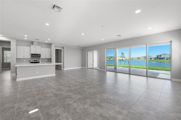 Empty room, Interior, Kitchen, Recessed Lighting, Stainless Steel Appliances, Water