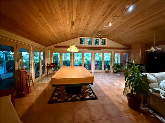 Billiard Table, Game Room, Interior, Pendant Lights, Wooden Ceilings