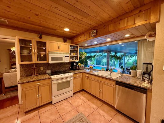 Interior, Kitchen, Recessed Lighting, Stainless Steel Appliances, Wooden Ceilings