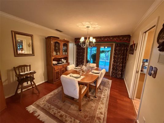 Chandelier, Dining room, Interior, Wood Texture Flooring