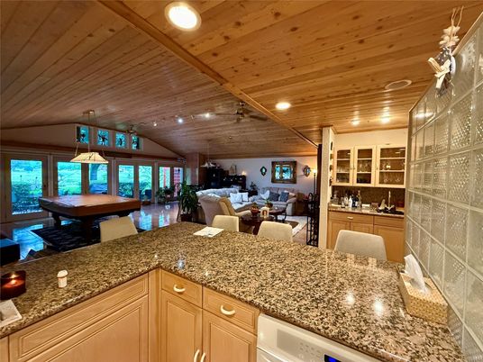 Billiard Table, Dining room, Interior, Living room, Pendant Lights, Recessed Lighting, Wooden Ceilings