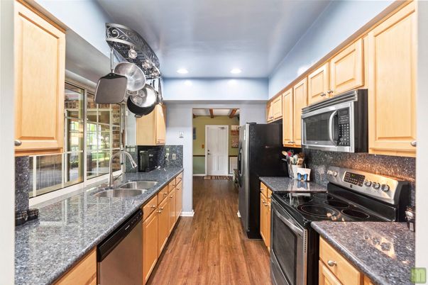 Interior, Kitchen, Recessed Lighting, Wood Texture Flooring