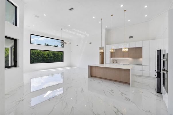 Interior, Kitchen, Marble, Pendant Lights, Recessed Lighting