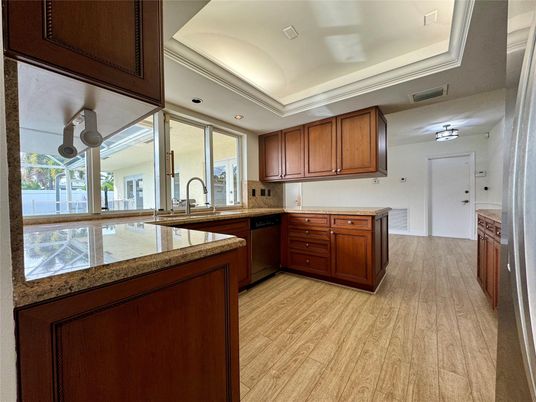 Interior, Kitchen, Recessed Lighting, Wood Texture Flooring