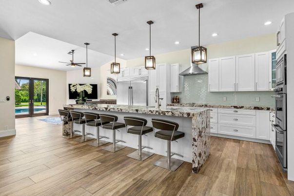 Interior, Kitchen, Pendant Lights, Recessed Lighting, Wood Texture Flooring