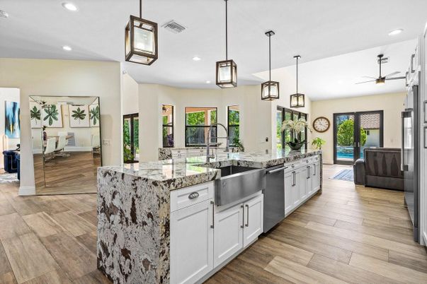 Interior, Kitchen, Pendant Lights, Recessed Lighting, Wood Texture Flooring