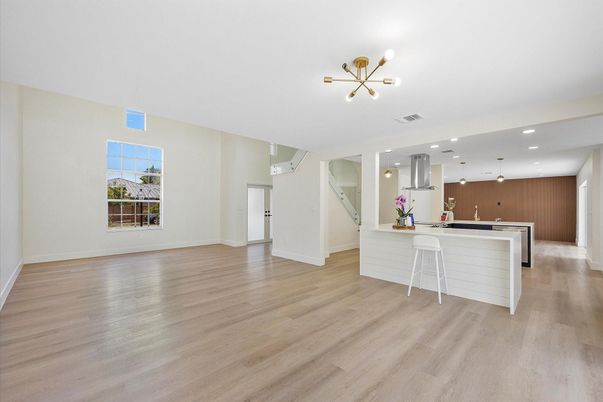 Interior, Kitchen, Pendant Lights, Recessed Lighting, Wood Texture Flooring