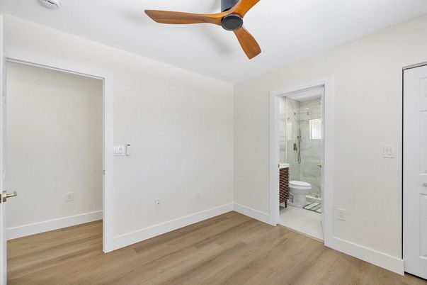 Bathroom, Empty room, Glass Shower, Interior, Wood Texture Flooring