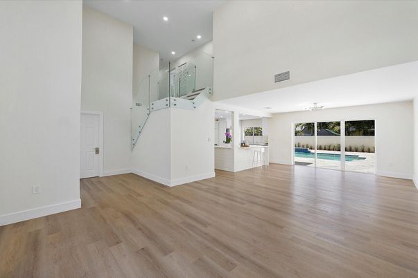 Empty room, Interior, Recessed Lighting, Wood Texture Flooring