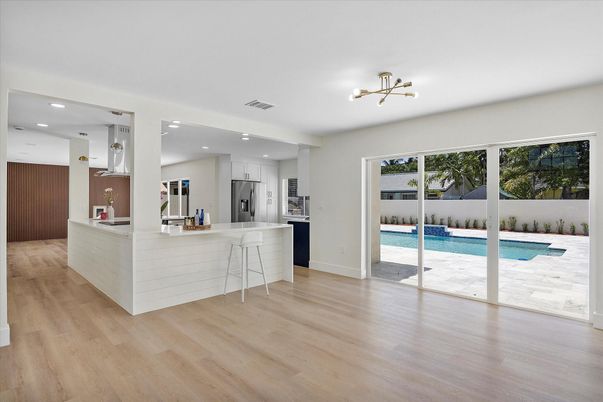 Interior, Kitchen, Pendant Lights, Recessed Lighting, Wood Texture Flooring
