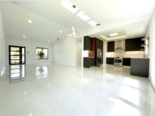 Interior, Kitchen, Marble, Pendant Lights, Recessed Lighting, Stainless Steel Appliances