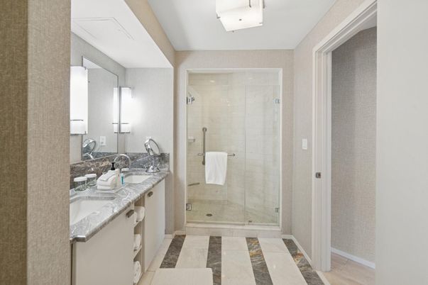 Bathroom, Dual Sink Vanities, Glass Shower, Interior