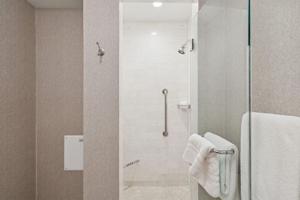 Bathroom, Glass Shower, Interior, Recessed Lighting