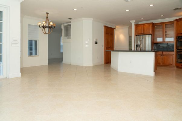 Chandelier, Interior, Kitchen, Recessed Lighting, Stainless Steel Appliances