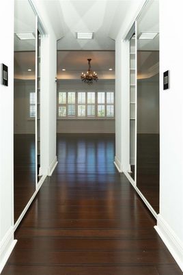 Chandelier, Empty room, Interior, Recessed Lighting, Wood Texture Flooring