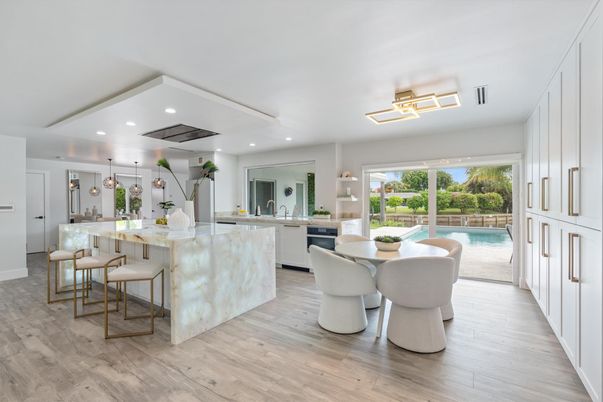 Interior, Kitchen, Pendant Lights, Recessed Lighting, Wood Texture Flooring