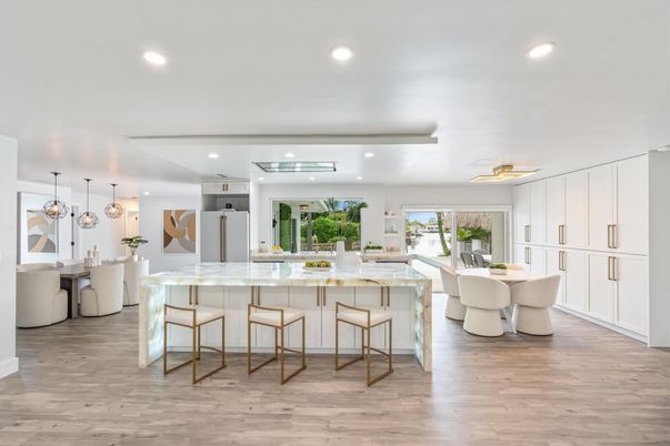 Interior, Kitchen, Pendant Lights, Recessed Lighting, Wood Texture Flooring