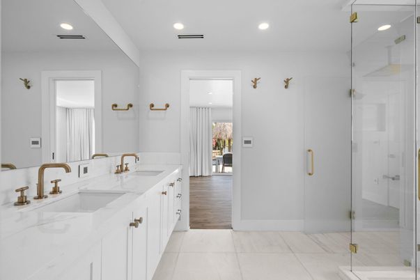 Bathroom, Dual Sink Vanities, Glass Shower, Interior, Recessed Lighting