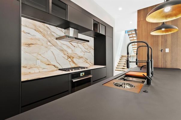 Interior, Kitchen, Marble Walls, Recessed Lighting
