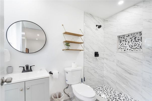 Bathroom, Interior, Marble Walls, Recessed Lighting