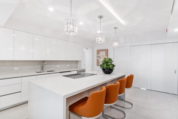 Interior, Kitchen, Marble, Pendant Lights, Recessed Lighting