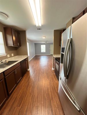 Interior, Kitchen, Stainless Steel Appliances, Wood Texture Flooring