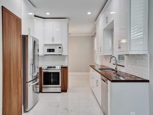 Interior, Kitchen, Marble, Recessed Lighting, Stainless Steel Appliances