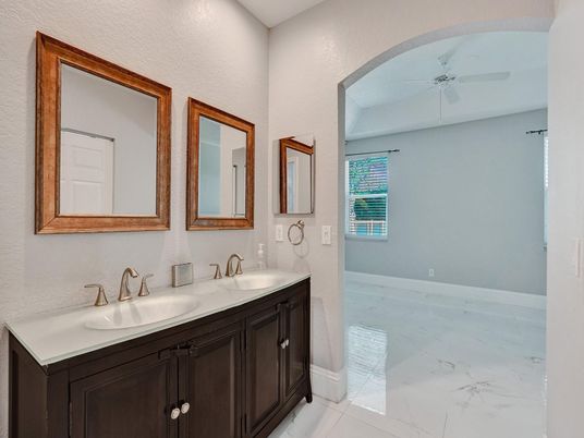 Bathroom, Dual Sink Vanities, Interior, Marble, Recessed Lighting
