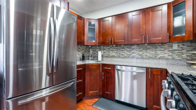 Interior, Kitchen, Stainless Steel Appliances, Wood Texture Flooring