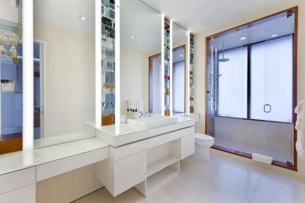 Bathroom, Glass Shower, Interior, Recessed Lighting
