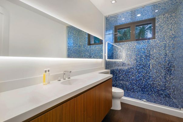 Bathroom, Interior, Recessed Lighting, Wood Texture Flooring