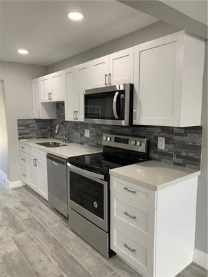 Interior, Kitchen, Recessed Lighting, Wood Texture Flooring