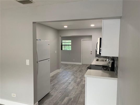 Interior, Kitchen, Recessed Lighting, Wood Texture Flooring