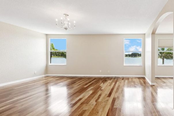 Chandelier, Empty room, Interior, Wood Texture Flooring