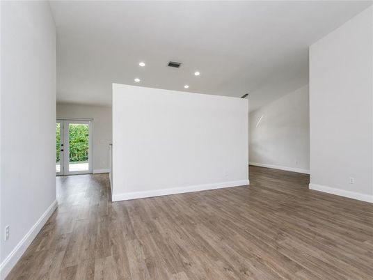 Empty room, Interior, Recessed Lighting, Wood Texture Flooring