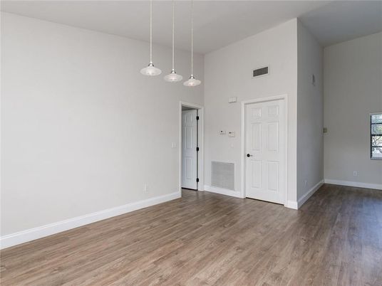 Empty room, Interior, Pendant Lights, Wood Texture Flooring