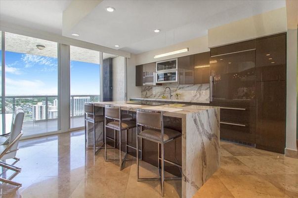 Interior, Kitchen, Marble Walls, Recessed Lighting