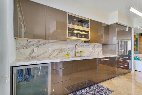 Interior, Kitchen, Marble Walls, Stainless Steel Appliances