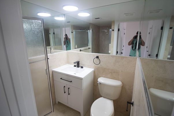 Bathroom, Glass Shower, Interior, Recessed Lighting