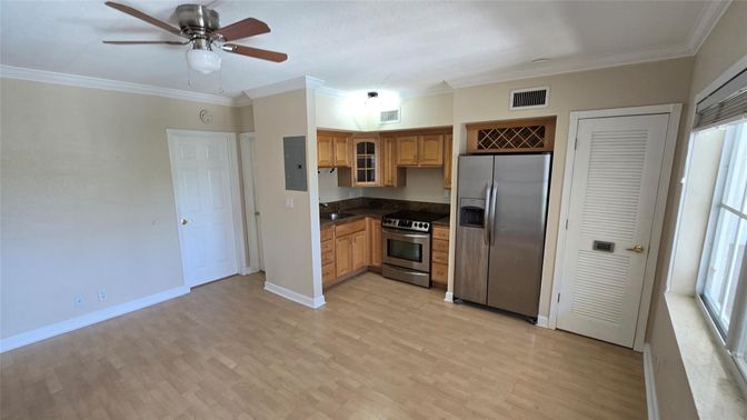 Interior, Kitchen, Stainless Steel Appliances, Wood Texture Flooring