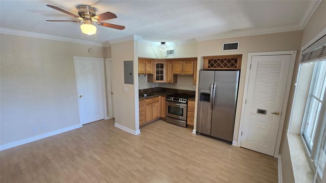 Interior, Kitchen, Stainless Steel Appliances, Wood Texture Flooring