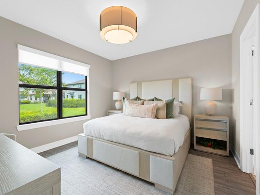 Bedroom, Interior, Pendant Lights, Wood Texture Flooring