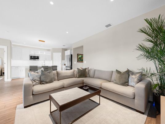 Interior, Kitchen, Living room, Pendant Lights, Recessed Lighting, Wood Texture Flooring