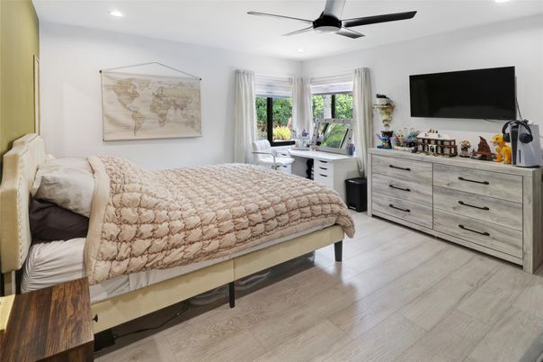 Bedroom, Home Office, Interior, Recessed Lighting, Wood Texture Flooring