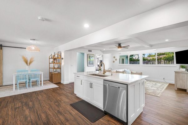 Interior, Kitchen, Recessed Lighting, Wood Texture Flooring