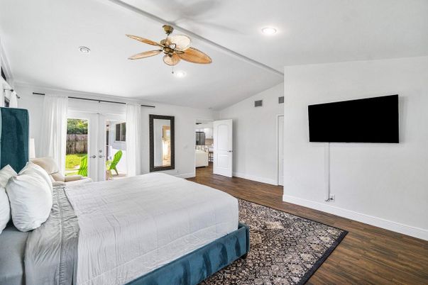 Bedroom, Interior, Recessed Lighting, Wood Texture Flooring