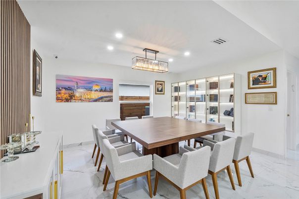 Dining room, Interior, Marble, Recessed Lighting
