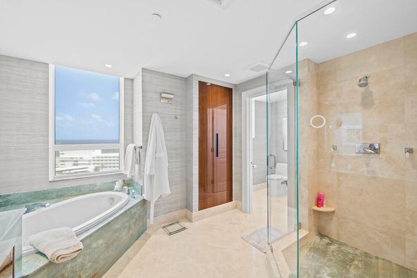Bathroom, Glass Shower, Interior, Recessed Lighting, Water